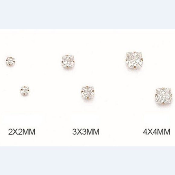 14K Pure Solid White/Yellow Gold Square Light Prong Set Stud Earrings Size 9x9mm - Picture 4 of 6